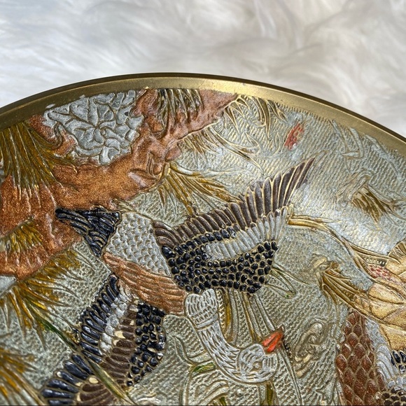 Archana Handicrafts Brass Cloisonné Painted Enamel Birds in Pond Decorative Bowl - Picture 9 of 10